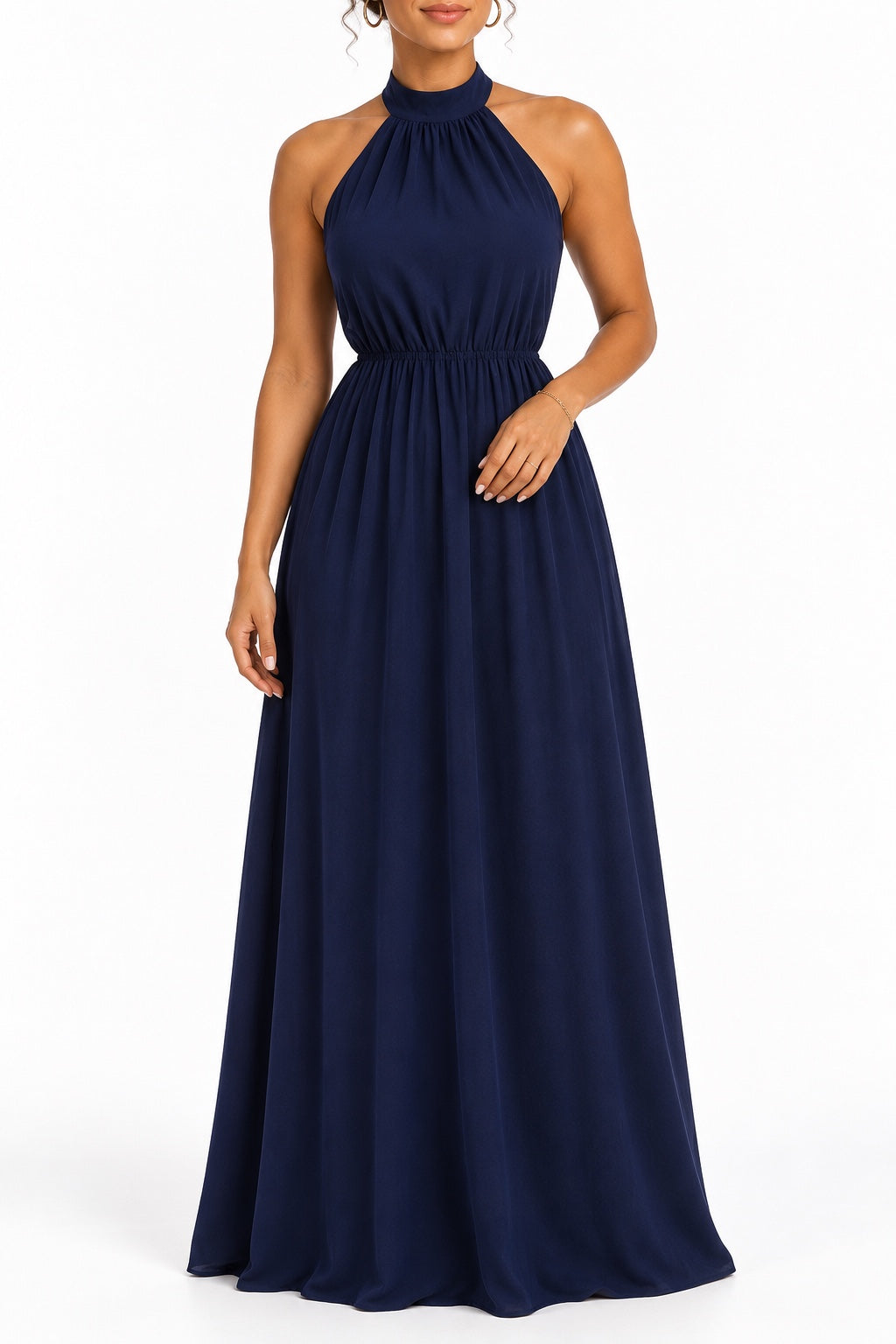 Robe longue bleu marine fluide dos nu à nouer