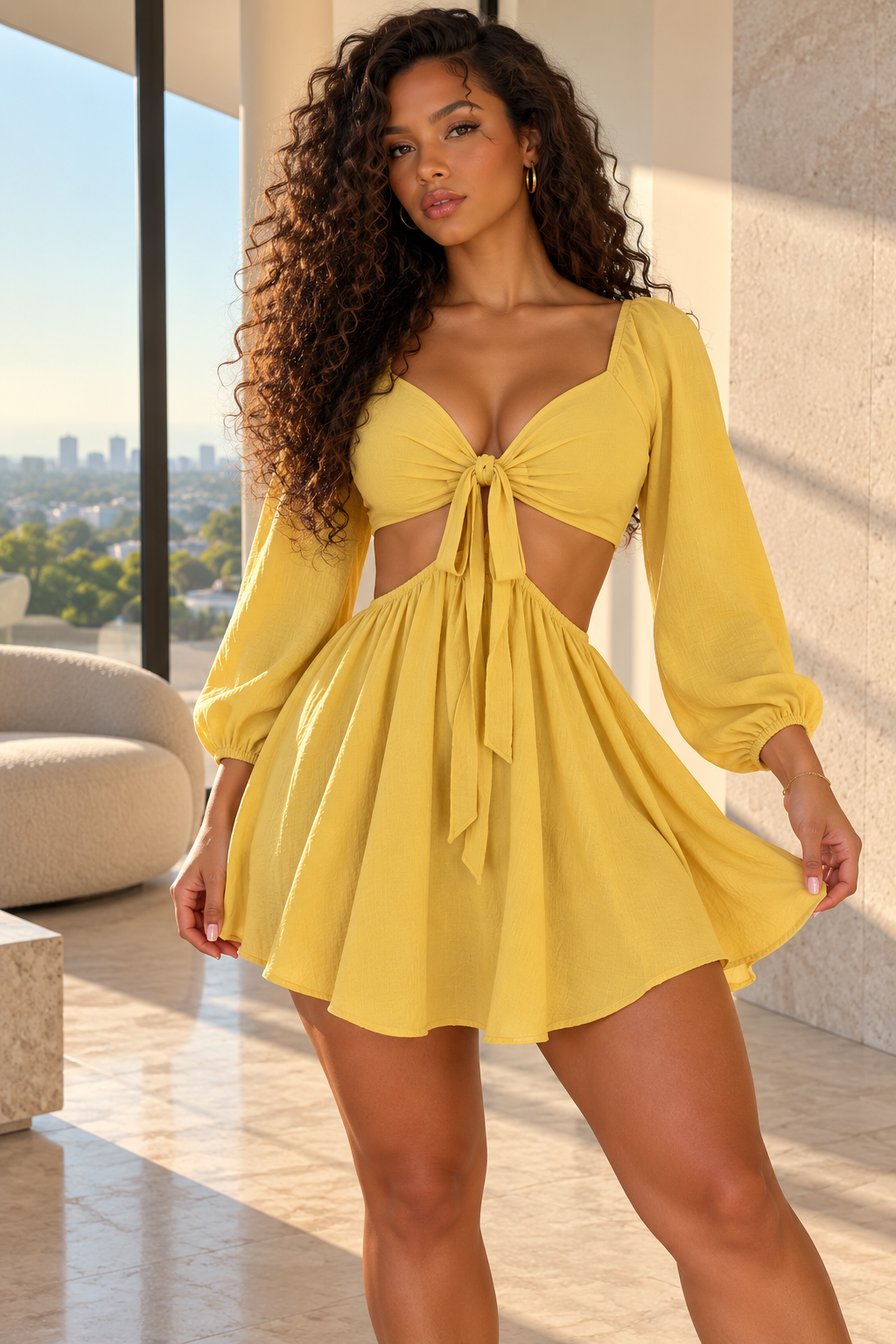 Combishort fleuri à manches bouffantes et nœud