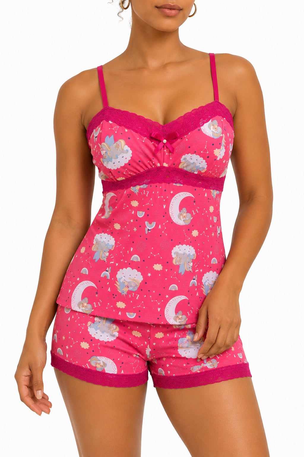 Ensemble pyjama rose fuchsia à motifs fantaisie