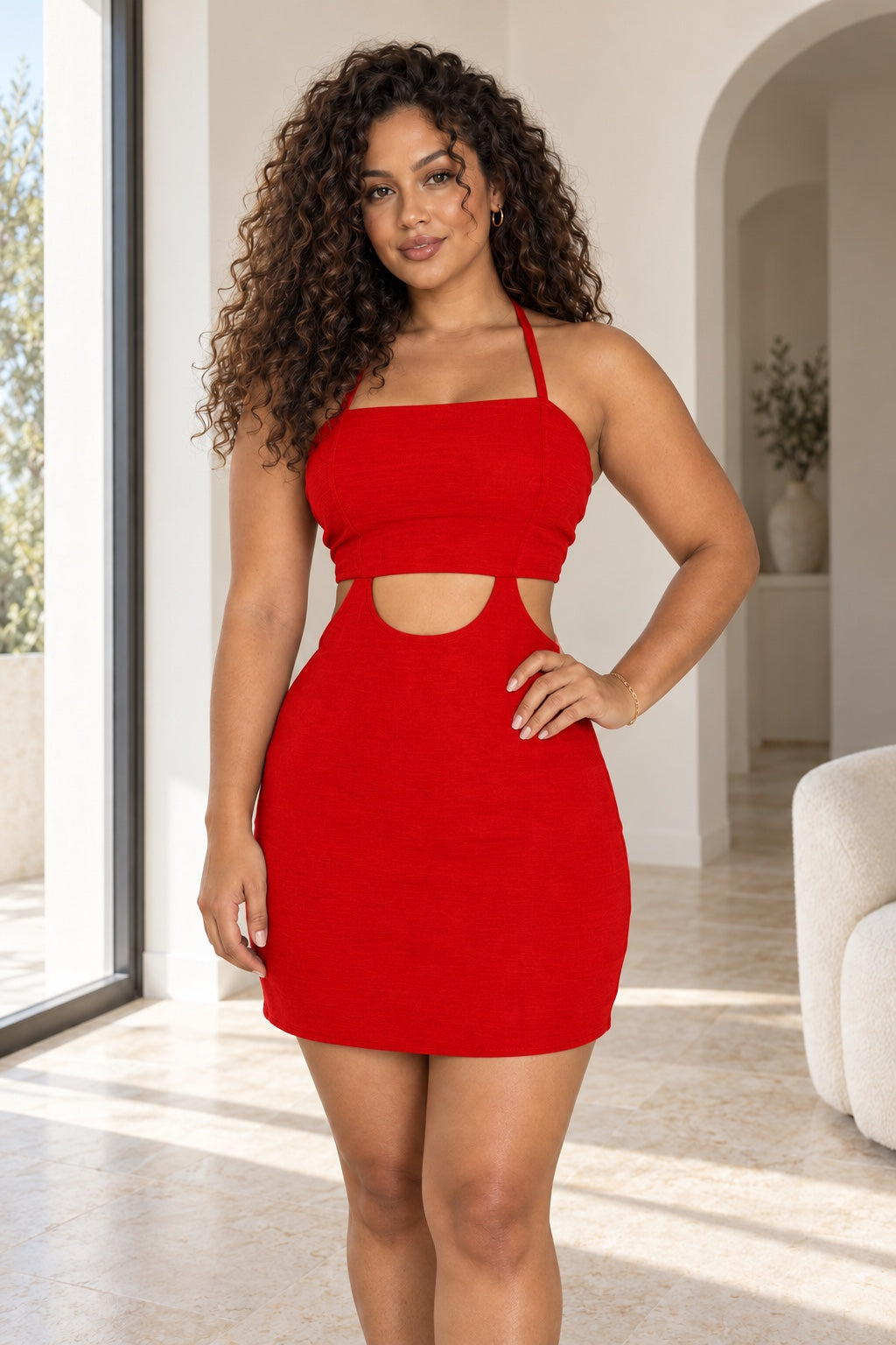 Robe courte ajourée - Rouge
