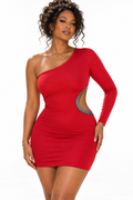 Robe courte asymétrique à manche longue et découpe bijou