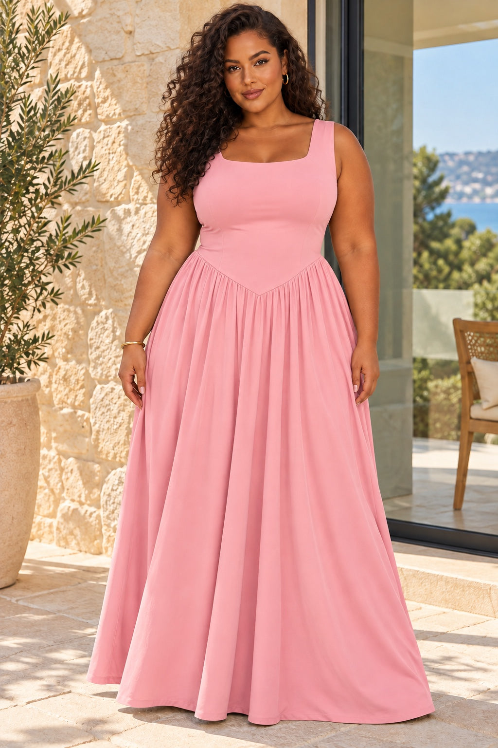 Robe longue rose clair plus size