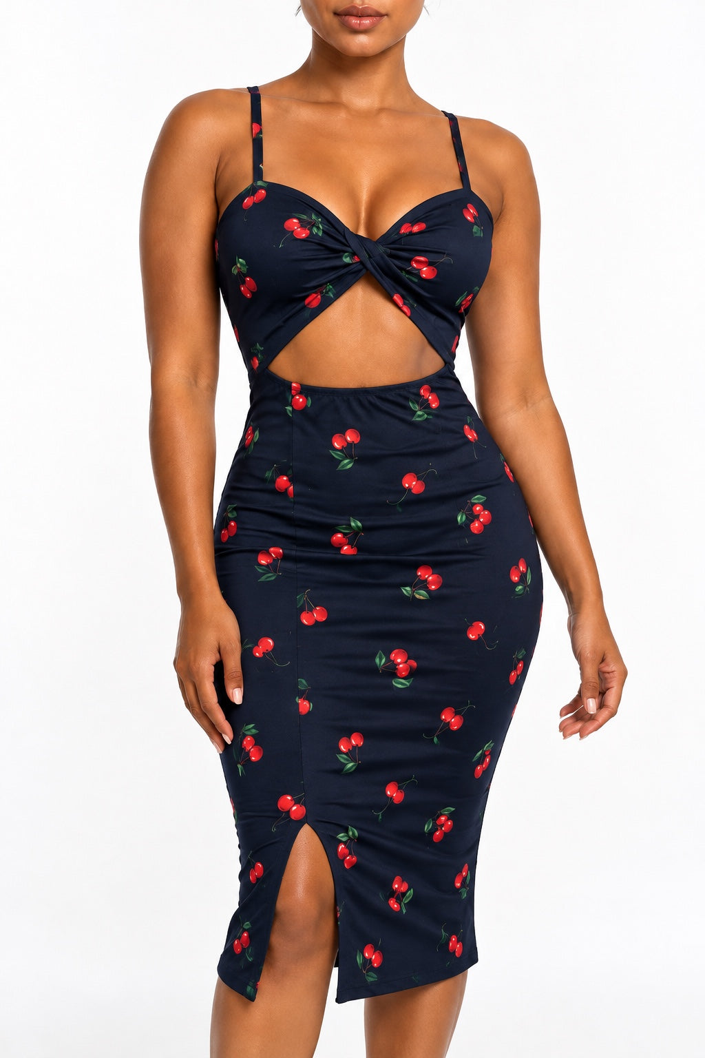 Robe midi moulante à découpes – Cerises