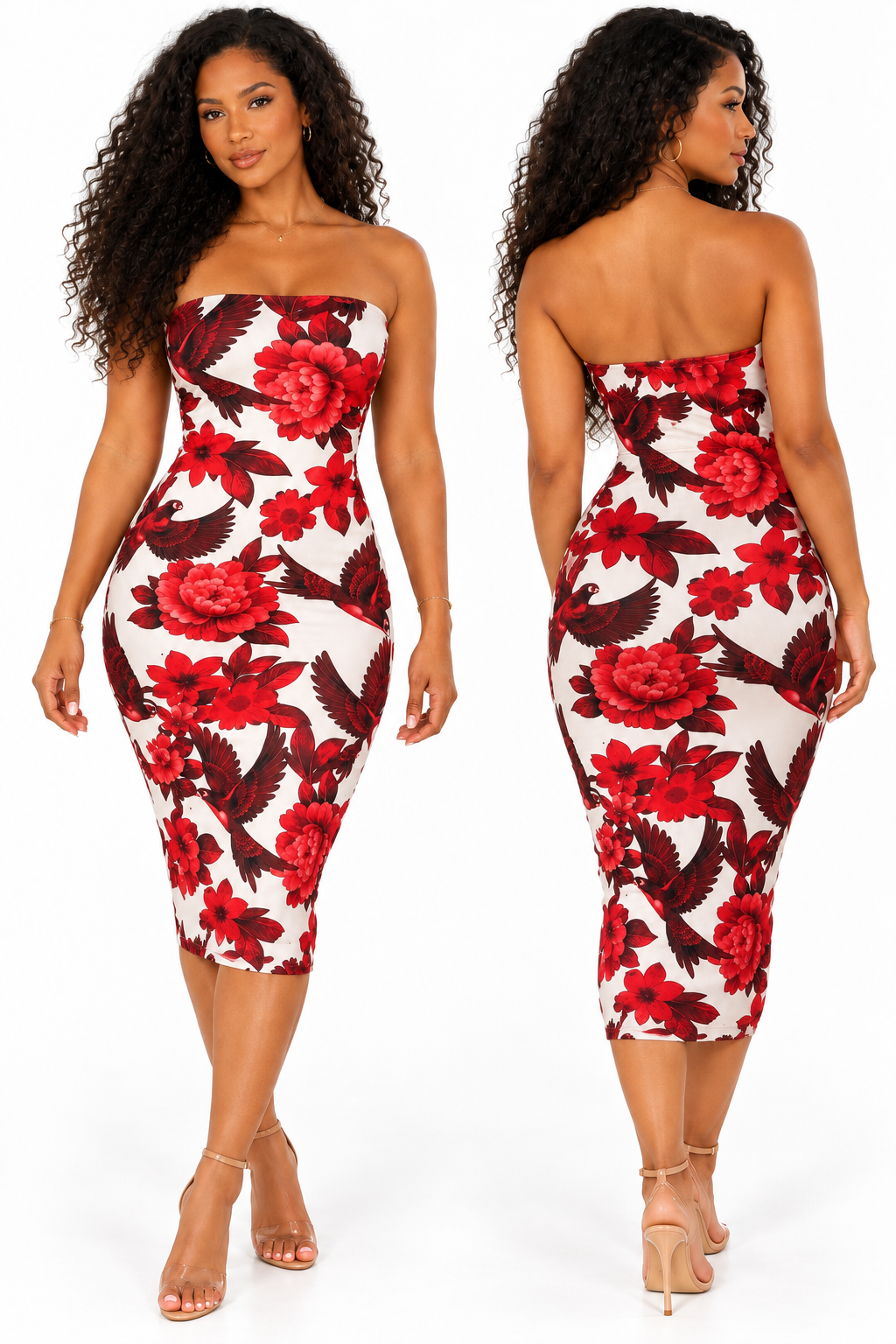 Robe midi bustier à fleurs