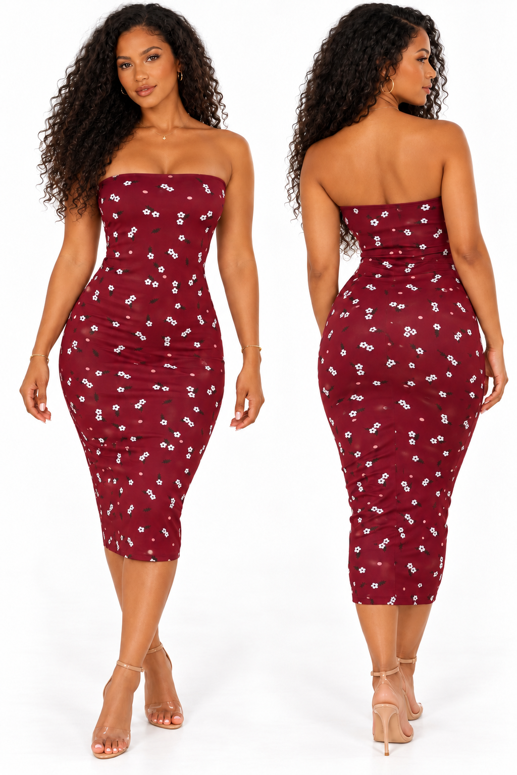 Robe midi bustier à fleurs