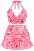 Ensemble en tulle imprimé avec top tour de cou et jupe volantée