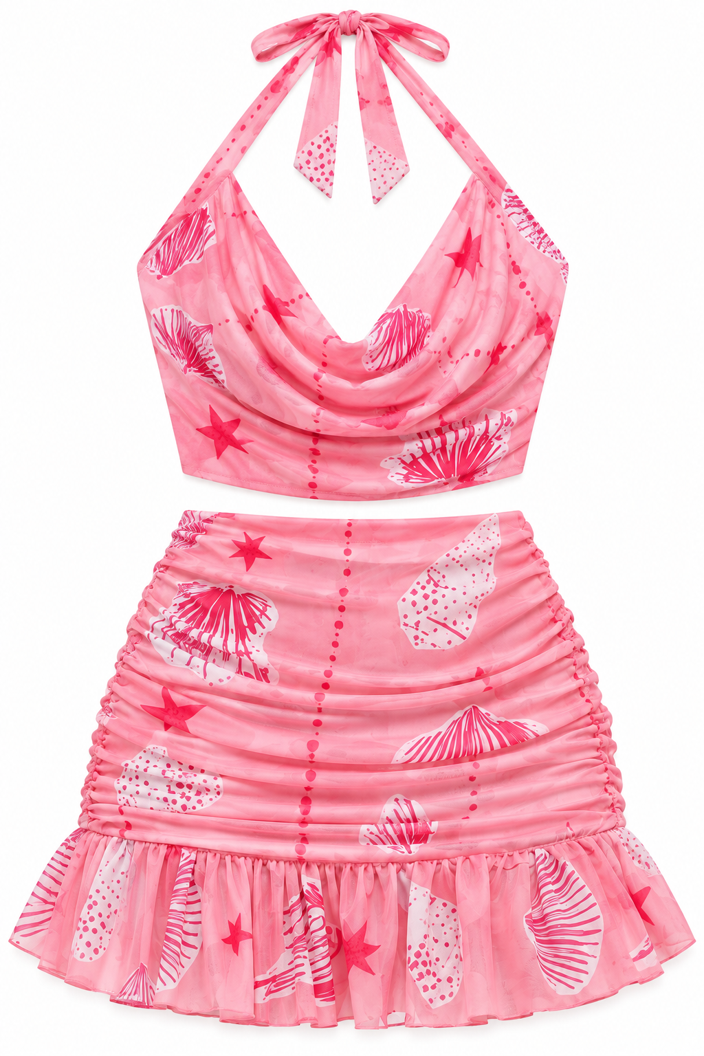 Ensemble en tulle imprimé avec top tour de cou et jupe volantée