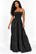 Robe longue bustier à smocks et volants (précommande)