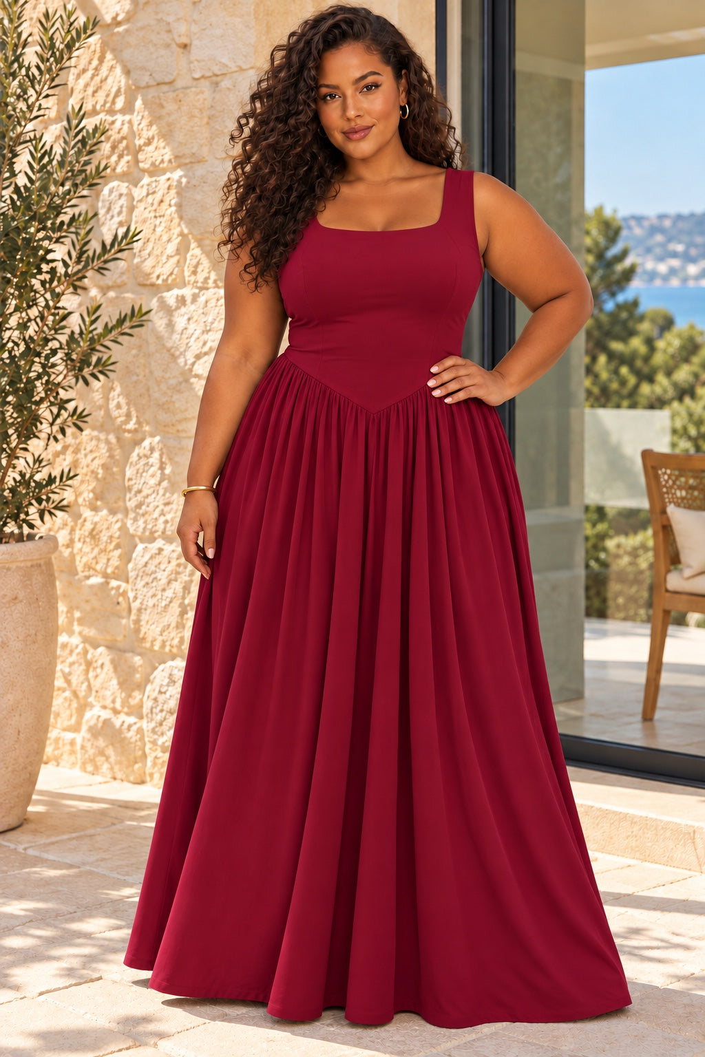 Robe longue bordeaux plus size