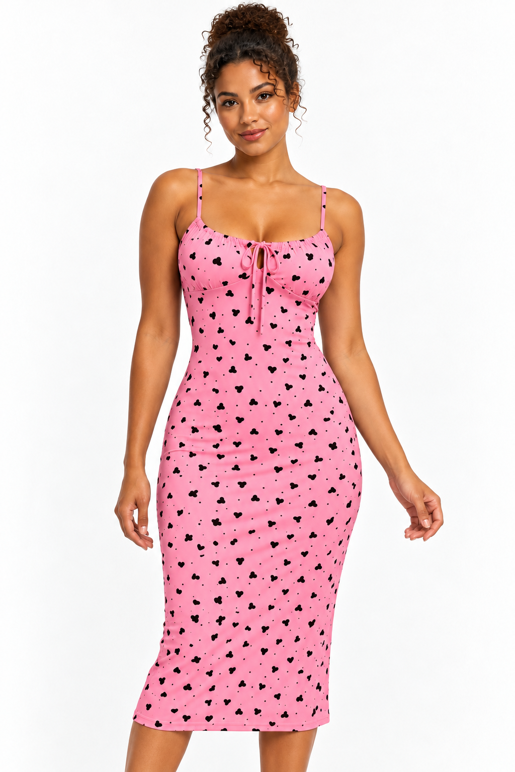 Robe midi moulante à décolleté noué – imprimés