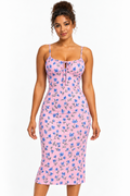 Robe midi moulante à décolleté noué – imprimés