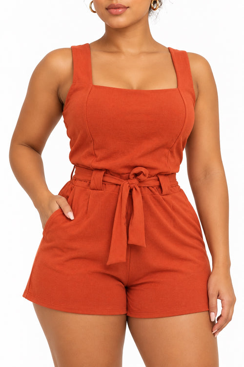 Combishort à ceinture nouée terracotta