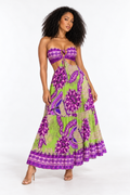 Robe longue bustier imprimée à découpes