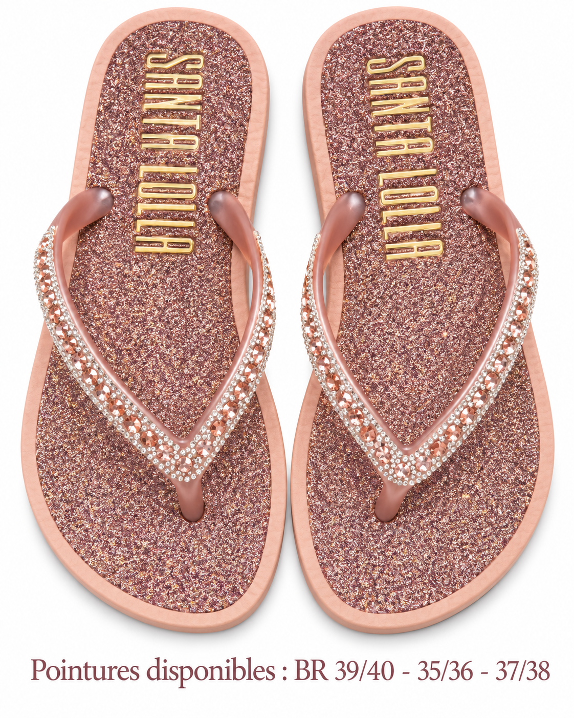Paire de savates Santa Lolla rose gold sur fond blanc