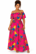 Robe fuchsia imprimé tropical