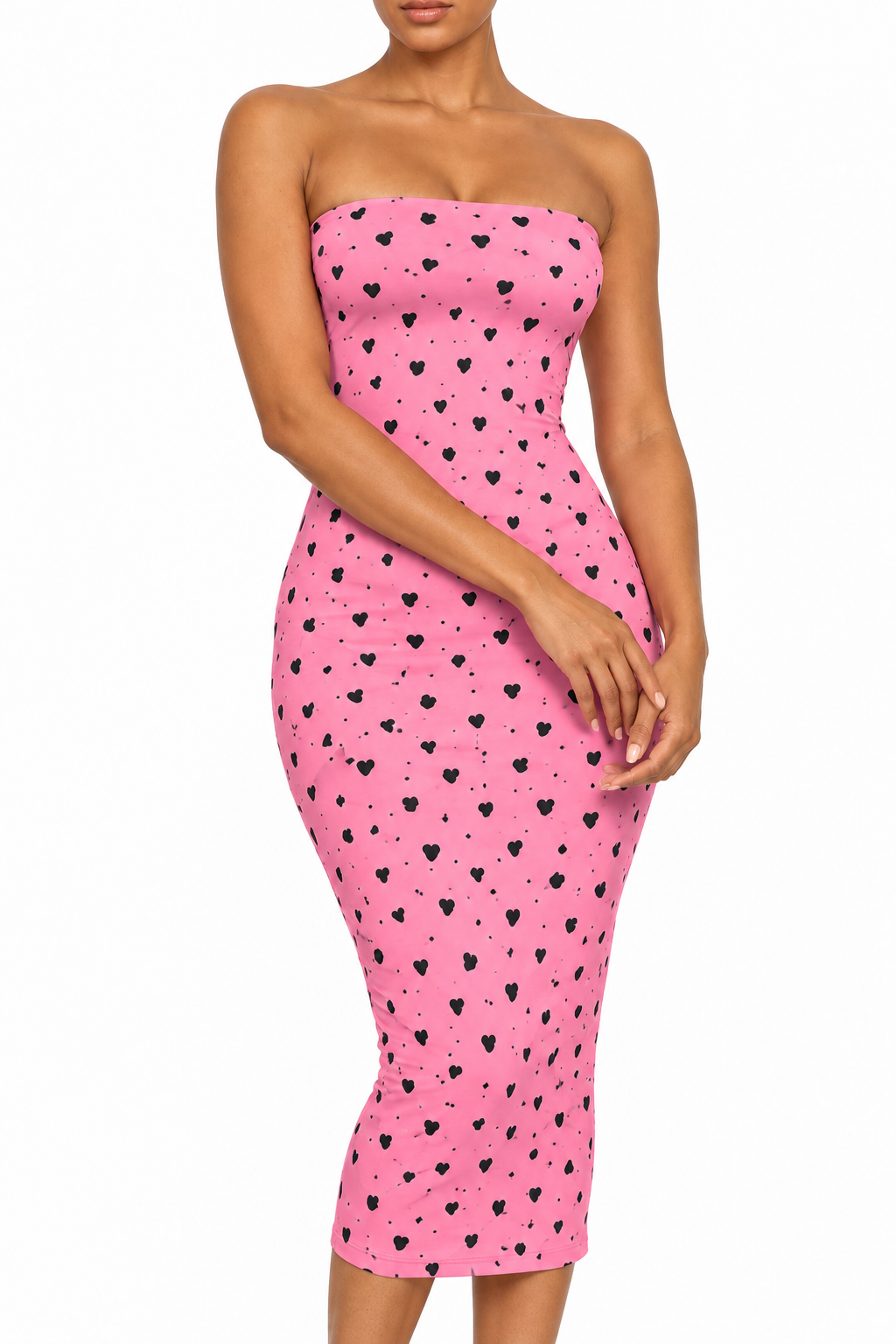 Robe midi bustier Rose à cœurs noirs