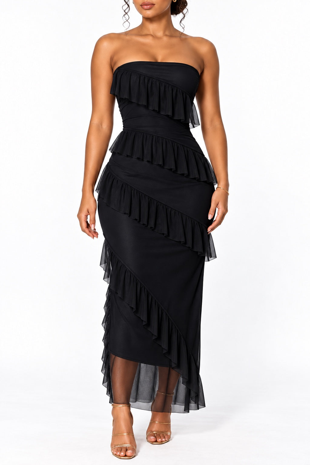 Robe bustier à volants noire