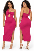 Robe midi côtelée asymétrique à nœud — Fuchsia