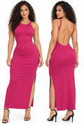 Robe midi côtelée à dos échancré — Fuchsia