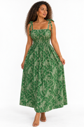 Robe longue imprimée à bretelles nouées — Vert — studio fond blanc