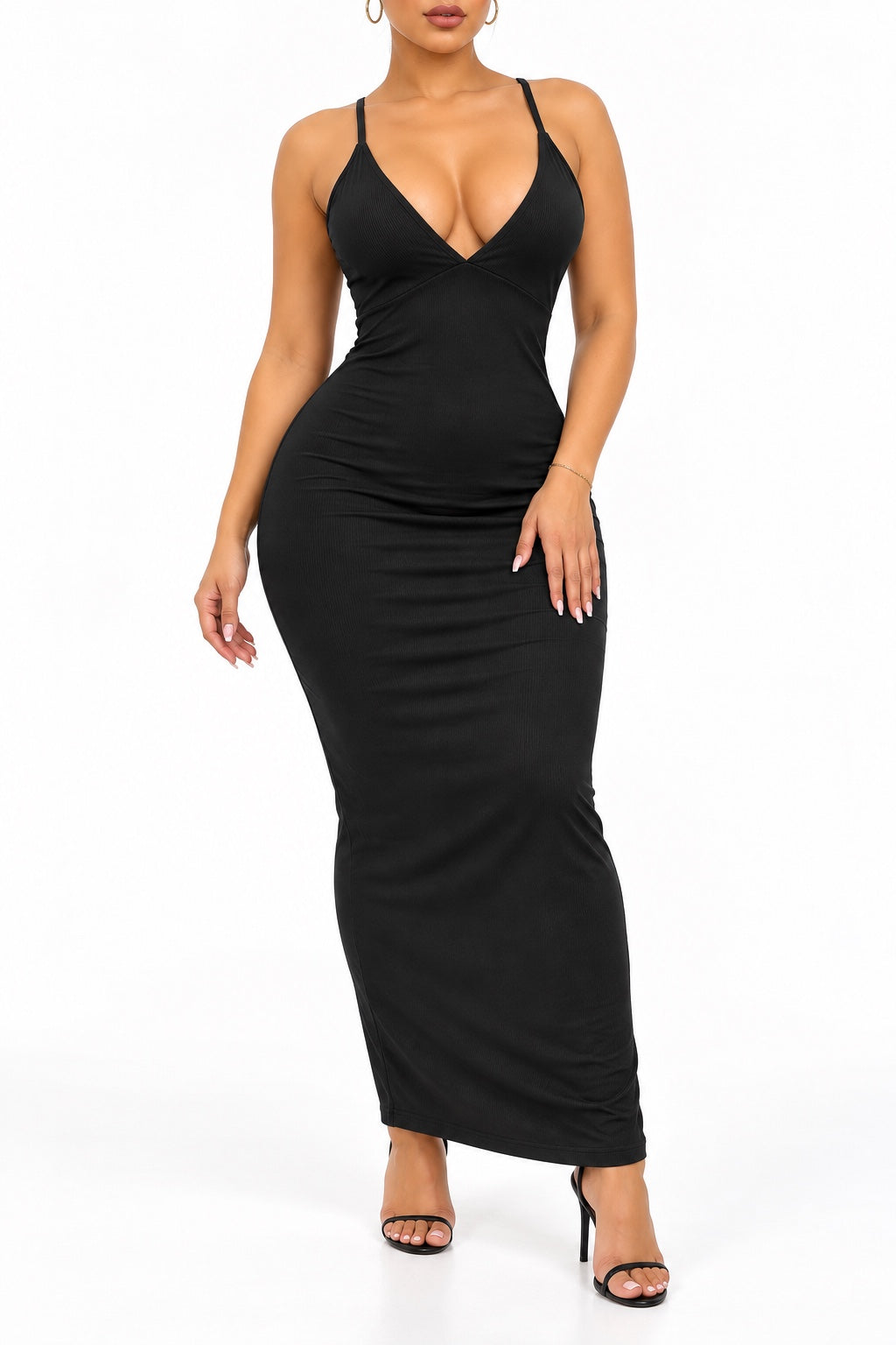 Robe longue côtelée Noir