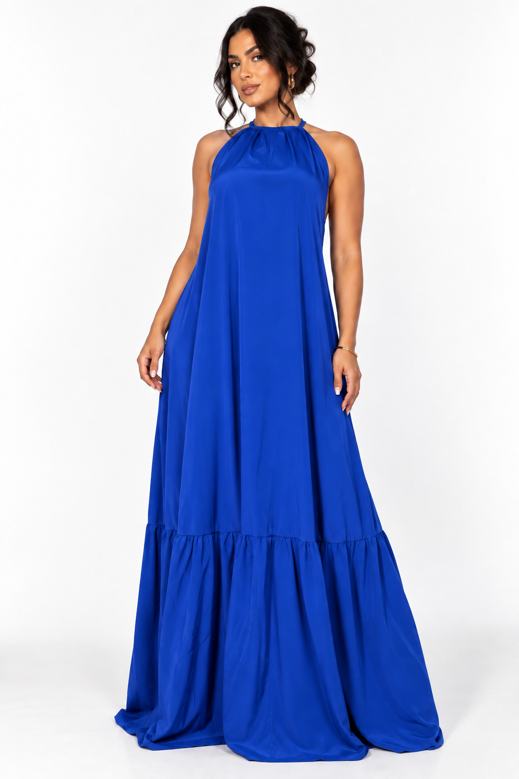 Robe longue fluide dos nu à lien ajustable — bleu-royal