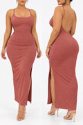 Robe longue côtelée Rose poudré