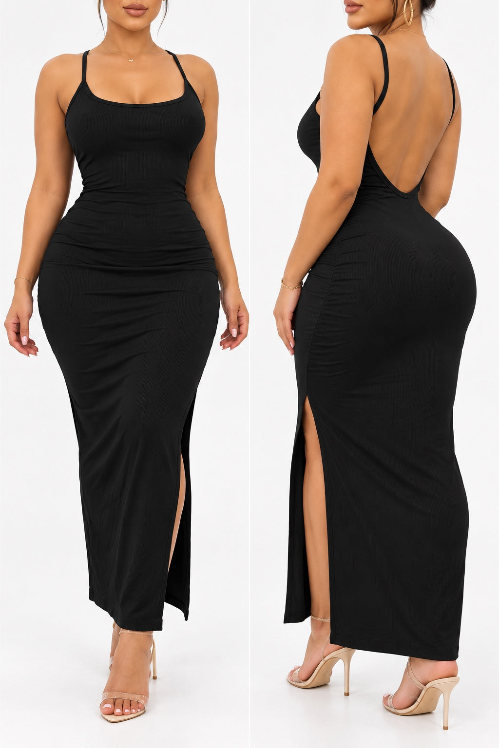Robe longue côtelée Noir