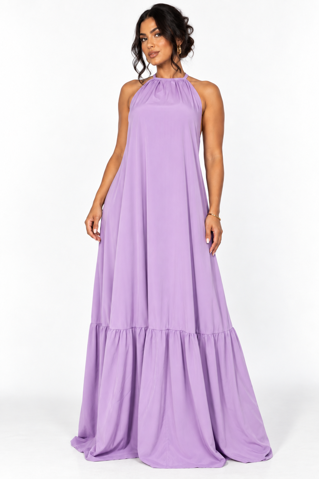 Robe longue fluide dos nu à lien ajustable — lilas