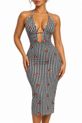 Robe rayée cerises Rose rayé blanc