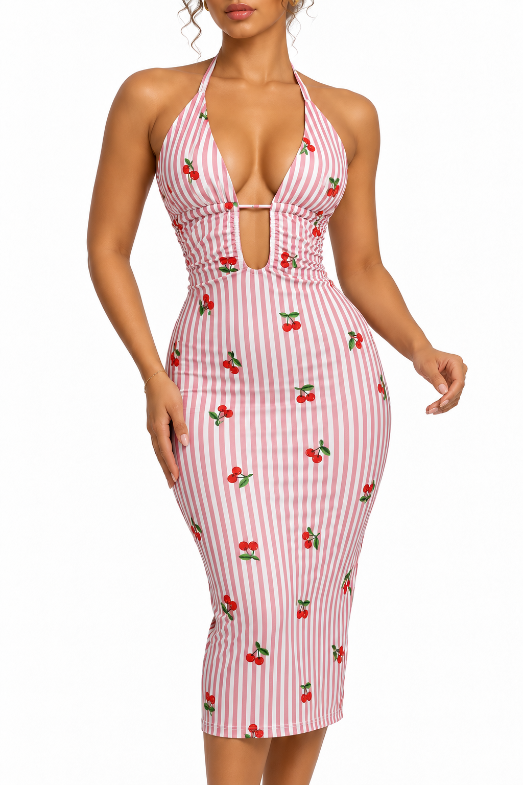 Robe rayée cerises Noir rayé blanc