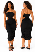 Robe côtelée bustier à découpes latérales — Noir — studio fond blanc